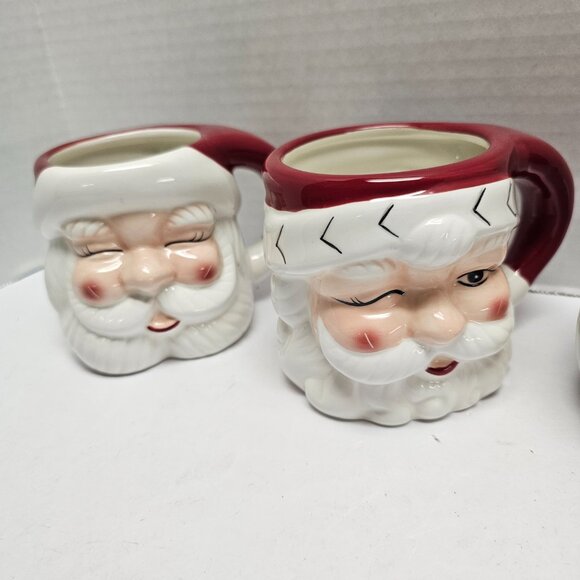 4 Pottery Barn Santa Claus Handcrafted Ceramic Mug Set Different Face Designs - Picture 3 of 15